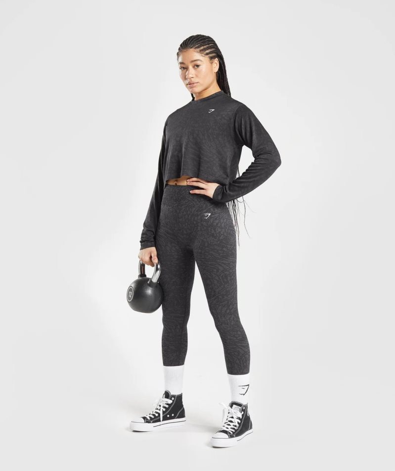 Women's Gymshark Adapt Animal Seamless Long Sleeve Top T-Shirts Black | NZ 3HMOJY